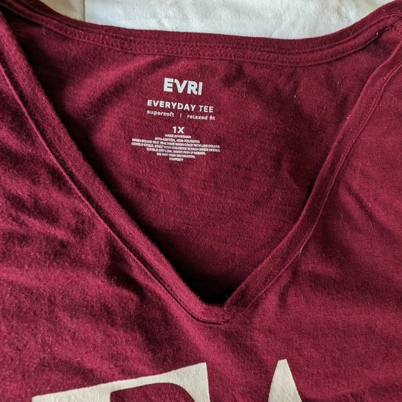 Women's 1X Holiday Tee Wine Colored V Neck - Picture 3 of 9